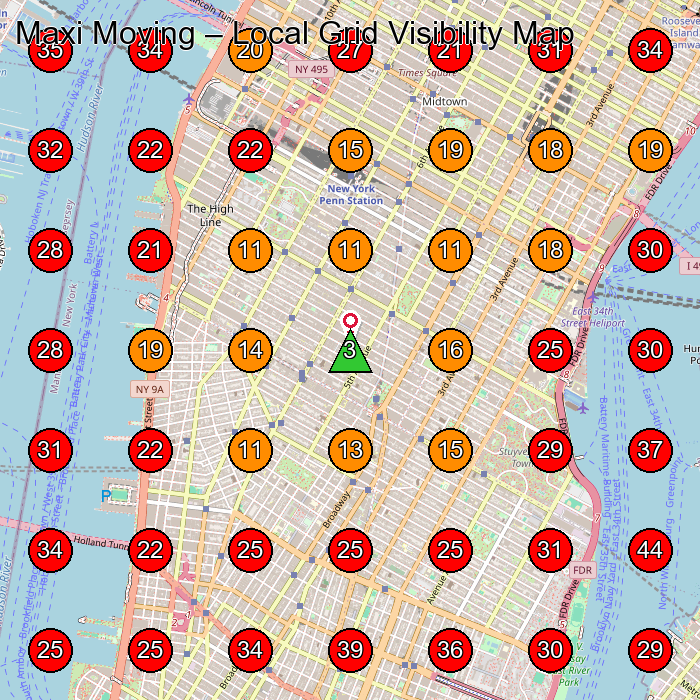 Maxi Moving GeoGrid visibility map for Moving Company in New York